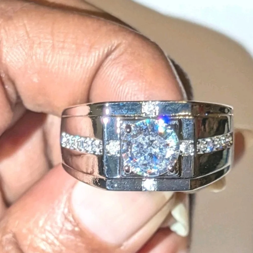 Round Cut Lab Created Diamond Men's Engagement Ring 14K White Gold Plated Sz 11